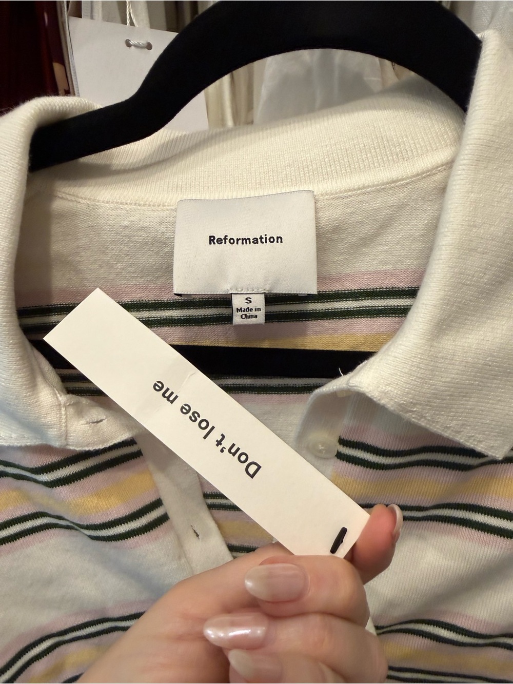 Reformation Cream Polo Stripe Knit Dress with Green and Black Stripes - Picture 6 of 6